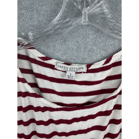 Green Envelope Shirt Womens L Red White Striped Artist Tee Round Neck Sleeveless - Picture 4 of 8